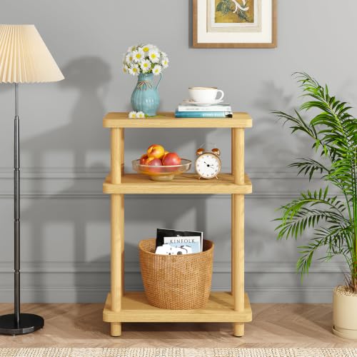 Miniatura 2 de Ibuyke Mesita Estrecha, Mesita De 3 Estantes Con Estante Negro, Mesita Delgada, 40 X 18 X 62,5 Cm, Mesita Delgada Para Sala De Estar, Dormitorio, Oficina, Montaje Sin Herramientas, Natural