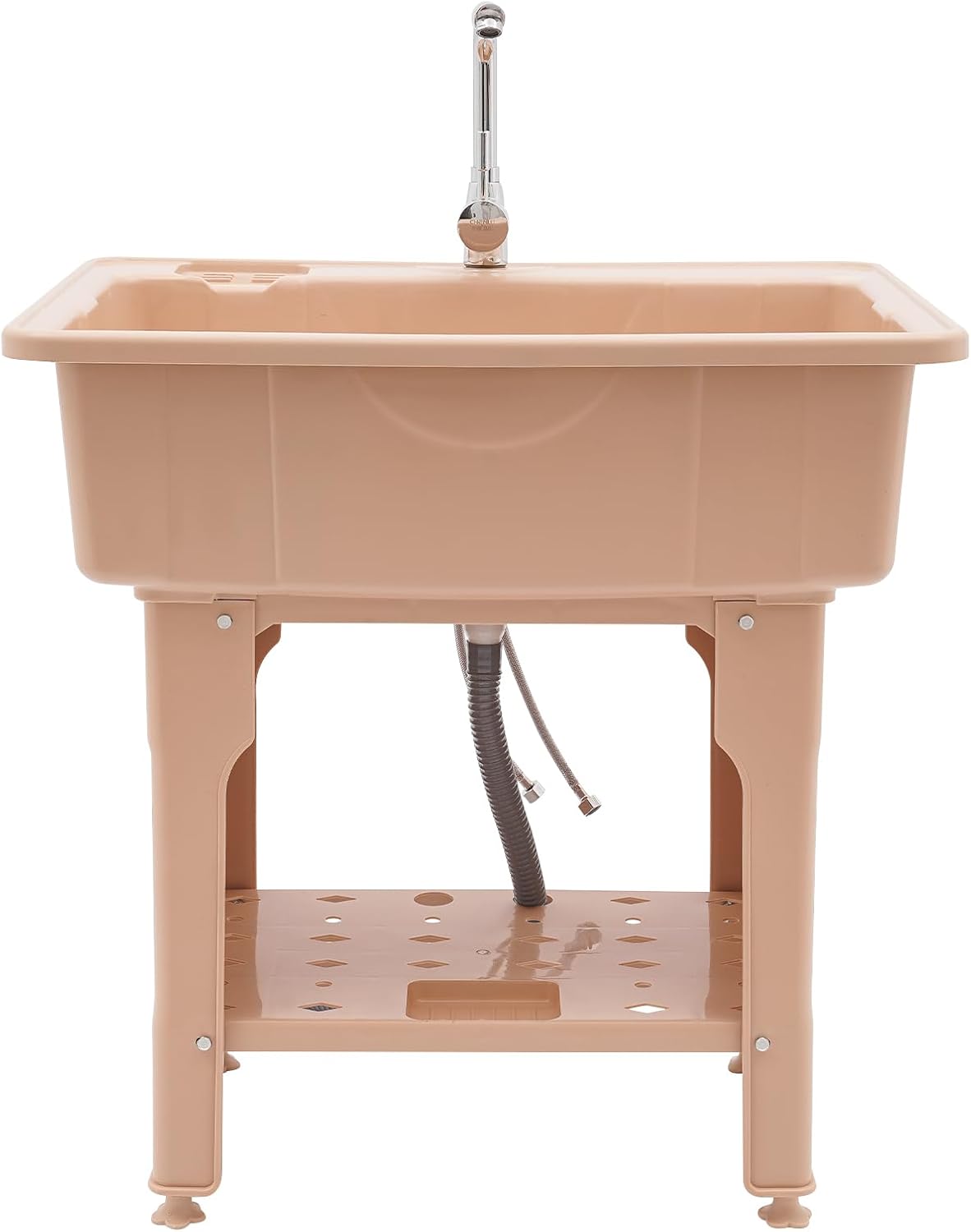 Laundry Sink Utility Sink Laundry Tub Utility Sink with Storage Shelf, Freestanding Sink with Faucet+Removable Drainboard, Garage Washing Station, Slop Sink for Laundry, Bathroom - Coffee