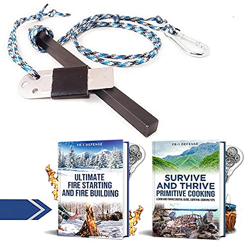 FR-1 Defense Fire Starter Ferro Rod, Fire Steel, Fire Starting Tool, 4 Sided Ferrocerium Rod with Colored Paracord Options. Great for Backpacking Gear and Camping Gear. (Glacier Blue, 6 inch)