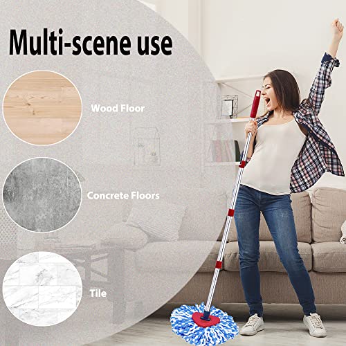 Klyfar Mop Replace Head Compatible With O Cedar Rinseclean Spin Mop, 4 Pack Microfiber Mop Refills, 58In Mop Handle And Mop Base Set, Spin Mop Head Replacememt Parts For O-Ceda 2 Tanks System (Blue) #TOP2