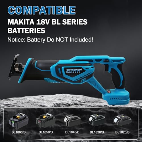 ZUYIYI Cordless Reciprocating Saw for Makita 18V Battery Electric Brushless Reciprocating Saw, Variable Speed Power Saw Keyless Blade Clamp w/14 Blades for Wood Metal PVC Cutting(Battery NOT Included) - Thumbnail 2