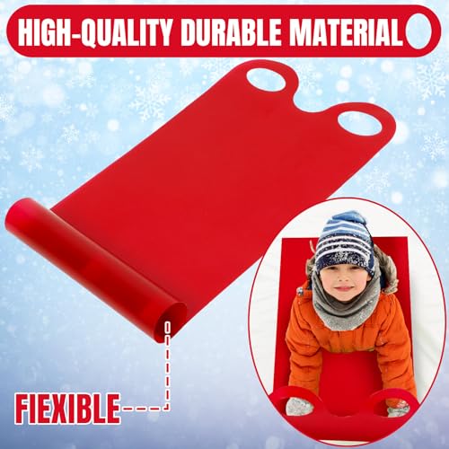 Poen 4 Pcs Snow Sled for Kids and Adult Snow Slides Roll up Sled 36.2 Inch Plastic Sledding Snowboard with 2 Handles Lightweight High Speed Equipment(Red) by Poen - Image 3