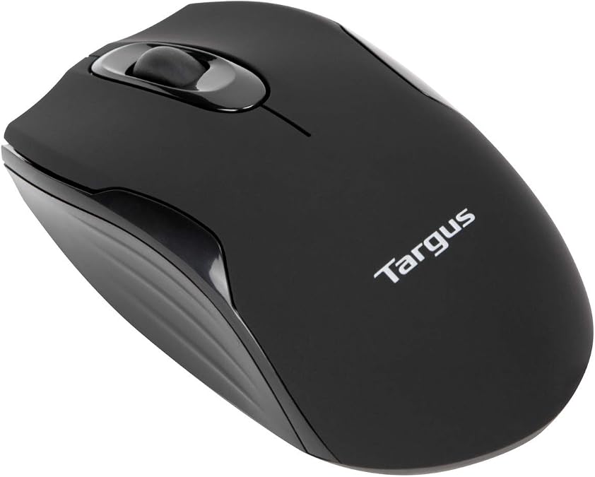 Targus Compact Mouse مع تقنية التتبع الأزرق للتتبع وسلك USB 2.5 قدم قابل للسحب ، أسود ورمادي ( AMU75US )
