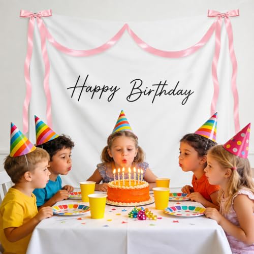 Mastron Happy Birthday Backdrop Kit, Flannel Happy Birthday Tapestry with Hanging Strings for Birthday Parties, Indoor/Outdoor Use, 47”in/4 ft Square Birthday Backdrop with Bow Ribbon by MASTRON - Used condition - Image 3