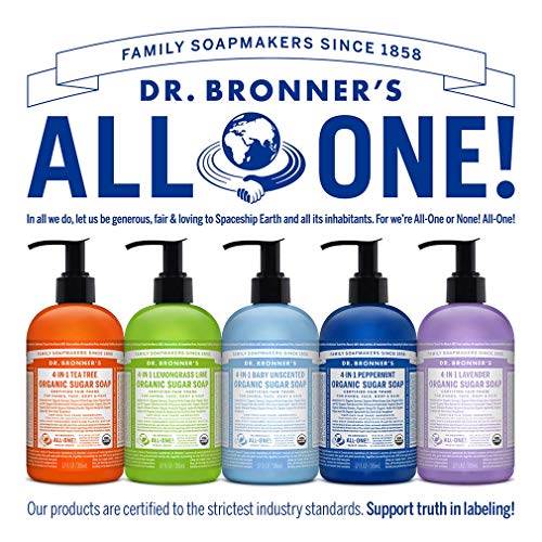 Dr. Bronner's - Organic Sugar Soap (12 Oz Variety Pack) Lavender, Peppermint, Tea Tree, & Lemongrass - Made With Organic Oils, Sugar & Shikakai Powder, 4-In-1 Use: Hands, Body, Face & Hair, Cleanses, Moisturizes And Nourishes, Vegan | 4 Count #TOP6