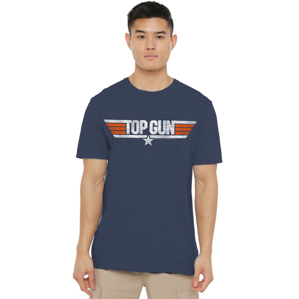 Top Gun Distressed Logo Unisex T Shirt, Navy, Large
