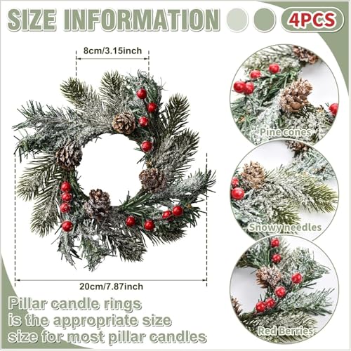KAHEIGN 4Pcs Christmas Candle Rings - Image 2
