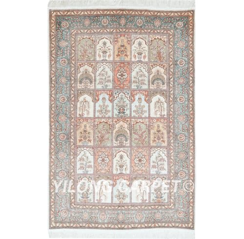 Yilong Carpet 4x6ft Classic Hand-Knotted Silk Area Rug Antique Soft