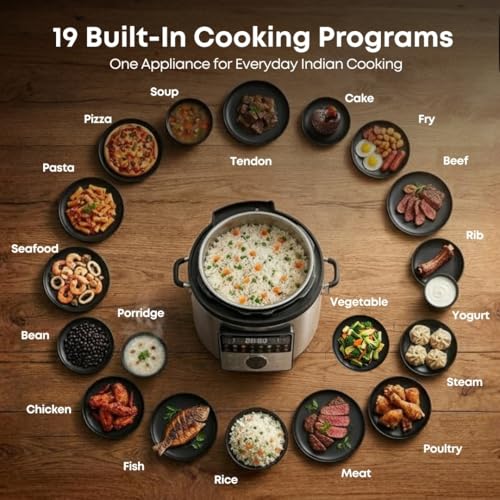 Image of Libra 6L Electric Pressure Cooker, 19-in-1 Digital Multi Cooker with 304 Stainless Steel Inner Pot, 1000W, 10 Layer Safety, One Touch Pressure Release, Delay Timer & Keep Warm for Rice, Dal, Biryani