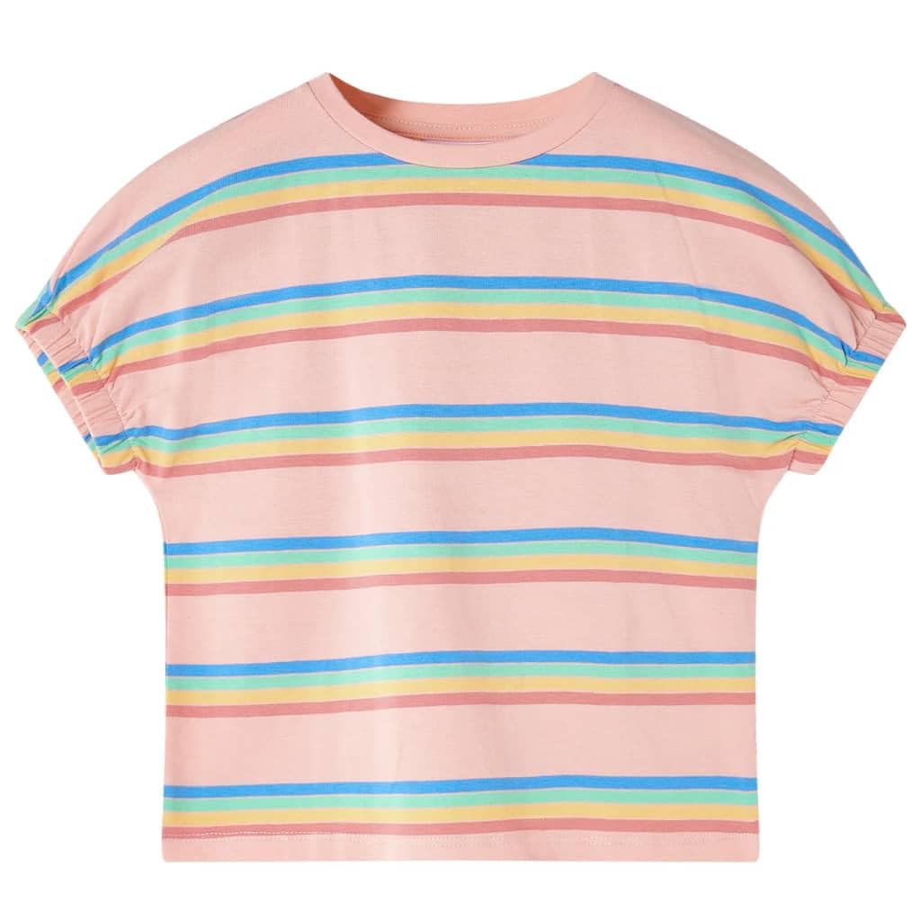 Vidaxl Unisex Kids Multi-Coloured Kids' T-Shirt Short Sleeves Children T Shirt Rainbow Stripes Print Peach 140