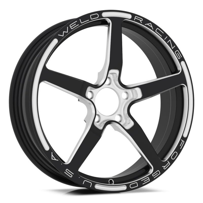 Weld Alumastar 1-Piece Black Wheel with five spokes and polished accents