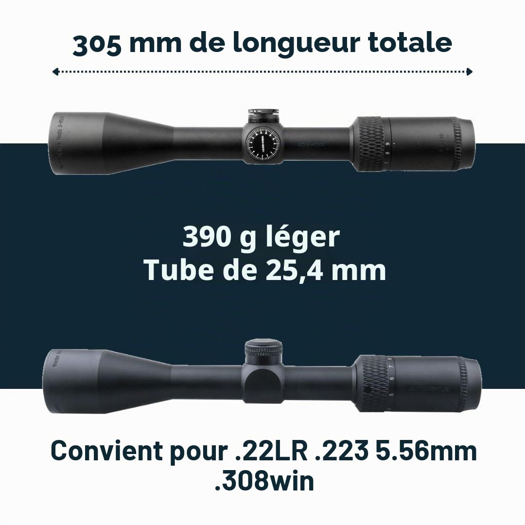 Vector Optics SCOM-27 Matiz 3-9x40 Duplex SFP Lunette de visée pour le sport, l'airsoft et la chasse, fusil à air comprimé, visière cible, lunette de visée de fusil, Rifle Scope, nombreux accessoires