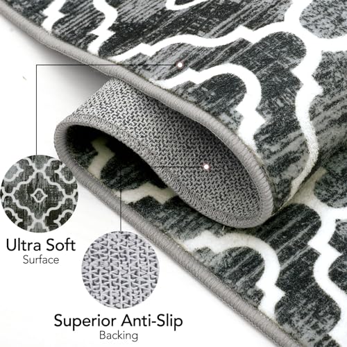 GlowSol Area Rug 5x7 Washable Rug Large Modern Trellis Rug Geometric Neutral Soft Grey Rug for Living Room Bedroom Dining Room Non Slip Stain-Resistant Carpet for Home Office Decor