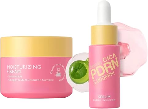 Centella Asiatica 2-Piece Skincare Set (Serum + Cream), Soothing & Hydrating Face Set for Sensitive Skin, Calming Moisturiser with Peptides & Niacinamide, Lightweight Daily Skin Care Kit
