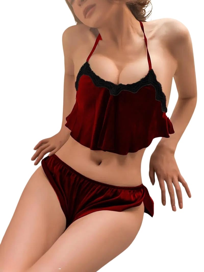 Babydoll Lingerie Set for Women – Sexy Nightwear Honeymoon Night Dress Comfortable Intimate, Luxury Lace Trim, Stylish Bikini Set