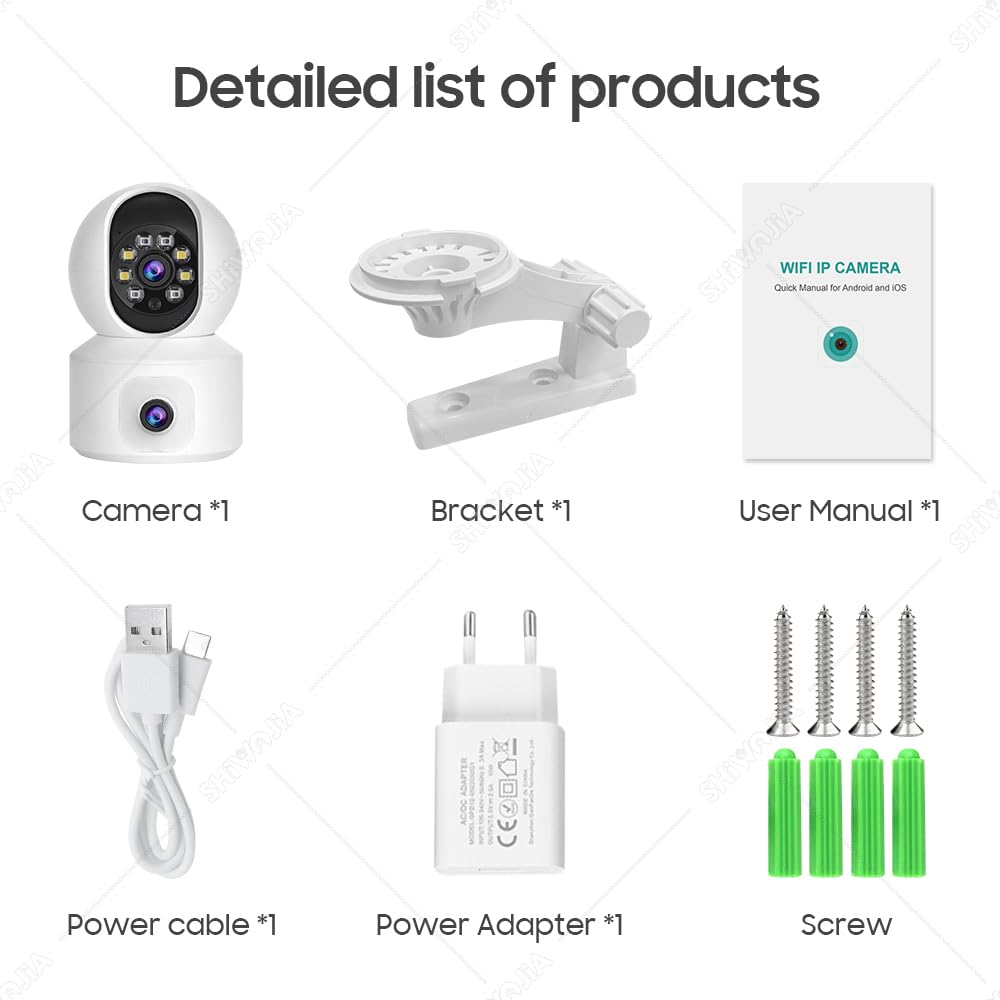 SHIWOJIA 2K 4MP Caméra Surveillance WiFi Intérieure, PTZ 360° Caméra avec Double Objectif, Vision Nocturne Intelligente, Détection de Personne et Suivi Auto, Audio Bidirectionnel