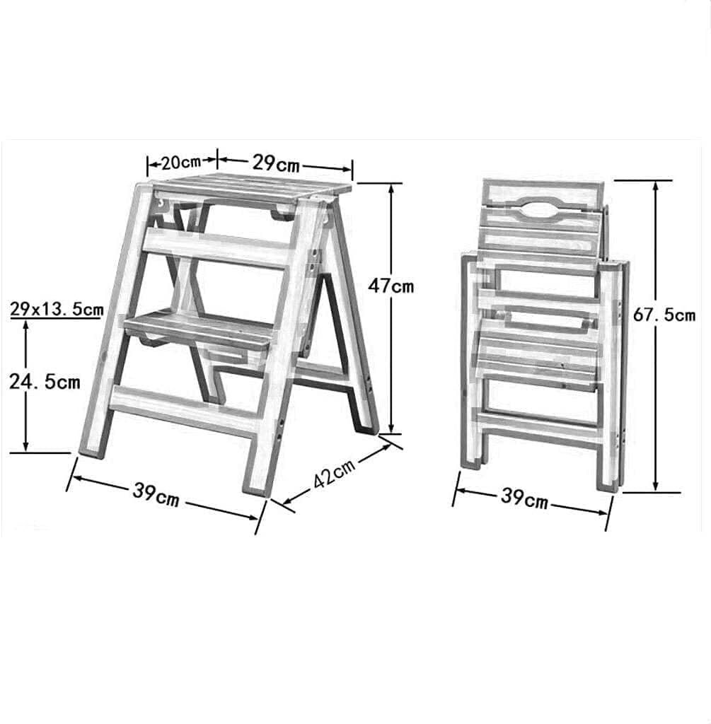 OKUOKA Step Stool Household Solid Wood Two-Story Step Ladder Footstool Multi-Function Folding Chair Step Stool (Color : 3)