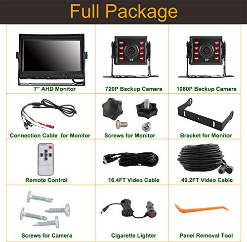 GreenYi-58 Wired AHD Truck Backup Camera Monitoring System, 7 Inch IPS DVR Dual Split Screen Monitor, 2PCS Mini IR Rear View Camera for Trailer Box Truck RV Camper Bus Van Motorhome 5th Wheel