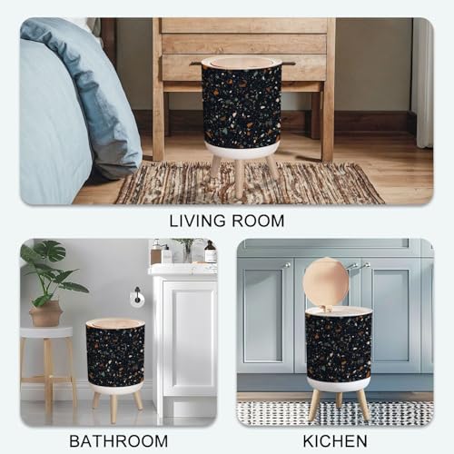 Caneca de basura redonda con tapa y patas de madera miniatura 7