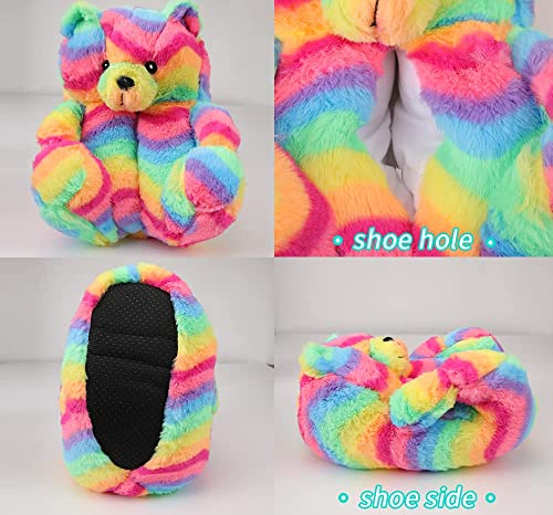 Aidiygeco Teddy Bear Slippers Women One Size Fits Size 5-Size 10 Fuzzy Animal Plush Home Indoor Bear Shoes House Teddy Bears Slippers For Women (Rainbow) #TOP3