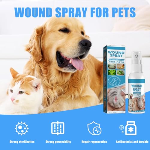 Cutiolly Haustier Wundspray,Wundpflege für Hunde Katzen,Pet Wound Spray,Wundheilungsspray,Katzen-Wundpflege,Haustier Reinigungsspray,für Wunden und Schürfwunden,Juckreiz,Linderung von Hunden,30ml