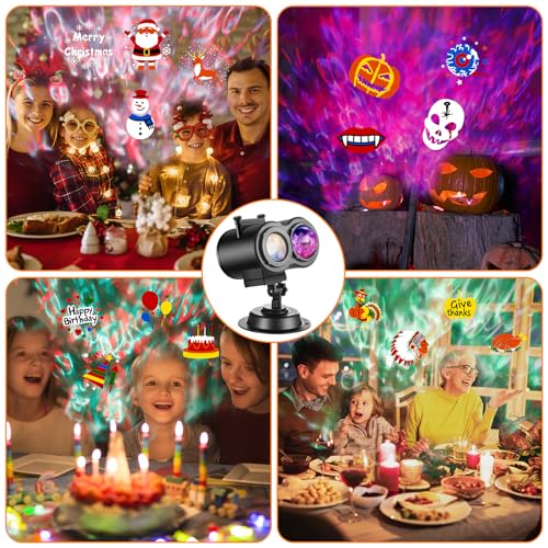 Halloween Christmas Projector Lights Outdoor, Brighter 14 HD Slides (3D Ocean Wave +Patterns) Waterproof Holiday Projector Lights Outdoor Indoor, Xmas Halloween Decorations for Yard Garden - Thumbnail 7