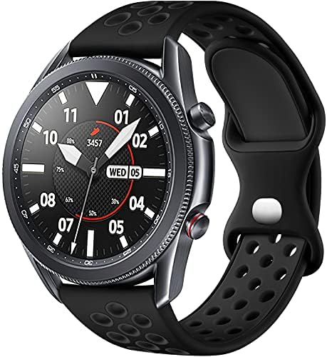 Rubinom Compatible for Samsung Watch 3 Bands 45mm/Galaxy Watch Bands 46mm/Gear S3 Frontier/Classic Watch, 22mm Watch Band Quick Release Silicone Breathable Strap Wristband for Men, Black/Black,Large