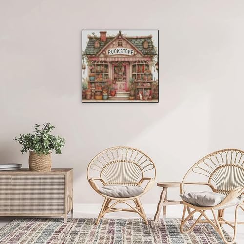 Image of MYBISYMQQ Book Store Cross Stitch Kits for Adults,11CT Stamped Cross Stitch Kits for Beginner,DIY Needlepoint Embroidery Patterns Kits Embroidery Patterns for Home Wall Decor 13.7x13.7 inches