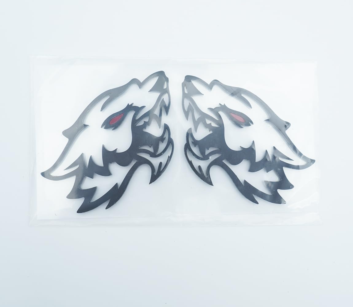 2Pc Coyote Wolf Emblem 3D Fender Angry Agressive Badges Sticker Nameplate Replacement for Universal Car Body Motorcycle SUV Door Window Decoration (Black Red)