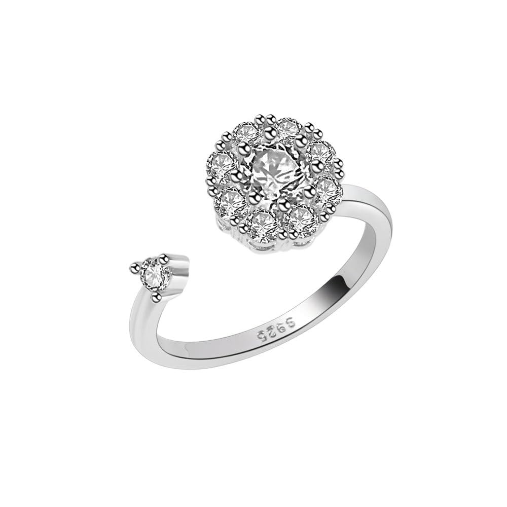 Shejuetycircular Universal Rotating Womens Ring Silver Plated