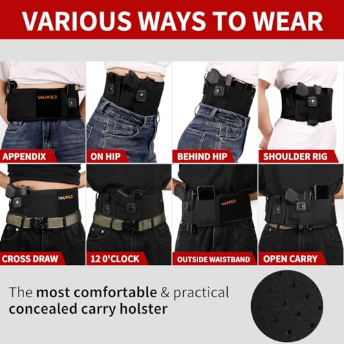 Belly Band Holster for Concealed Carry - Gun Holster for Women Men Fits Glock 17-43, S&W, Ruger, Shield, with Breathable Elastic Neoprene(Right Draw, up to 39” Belly) - Thumbnail 4