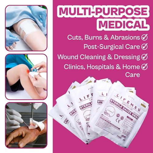Image of LIFEMED Absorbent Sterile Gauze Swabs 7.5 X 7.5 Cm, 12 Ply, 4 Pcs /pack, 10 Packs (40 Dressings), Highly Absorbent Wound Dressing Pads for First Aid, Surgical Procedures, Clinics & Hospitals