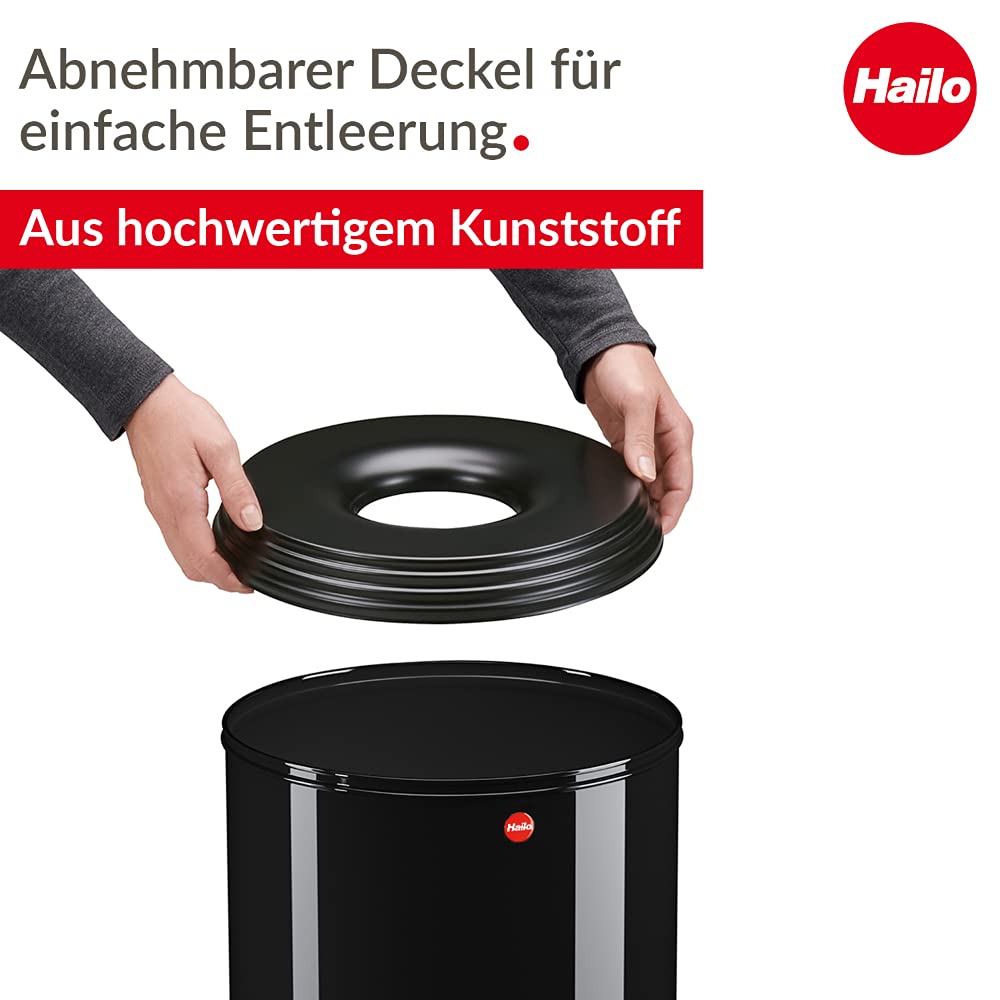 Hailo ProfiLine Safe M Flammenlöschender Papierkorb (aus Stahlblech, Deckel schwarz, 14 Liter) 0915-422