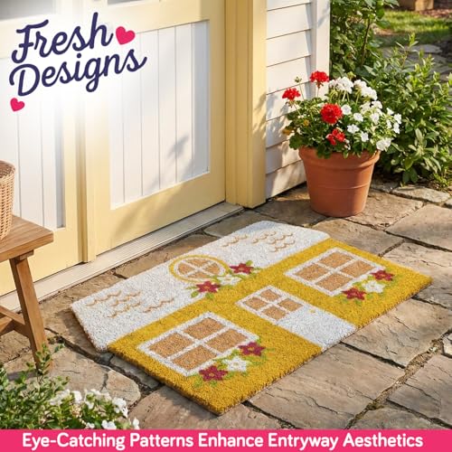 Image of HOKIPO Natural Coir Welcome Door Mat for Home and Office - 46x71cm, Earthly Home (IN-1078)