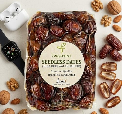 Image of Freshtige Premium Dates| Pin Khajur Arabian Datess, Datees Dry Fruit| Vaccume Packed (1 kg Seedless Dates (Bina Beej Wali Khajoor) (1kg))