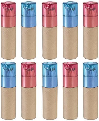 eBuyGB Pack of 10 Colouring Pencil Tubes for Wedding Favours and Party Bag Fillers, Multicolour Lid