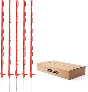 Electric Fence Posts with Clips, Pack of 50, 48Inch Temporary Plastic Step-in Fence Post for Garden and Farm, Red