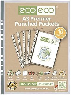 Punched Pocket A3 Portrait Strong Premier 90 Micron Transparent Poly Wallets Glass Clear Sheet Protector Sleeve - 78213 (Pack of 10 x 1)