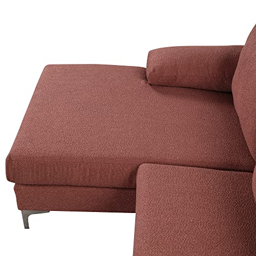 Casa Andrea Milano Modern Large Boucle L-Shape Sectional Sofa, With Extra Wide Chaise Lounge Couch, Terra Cotta #TOP6