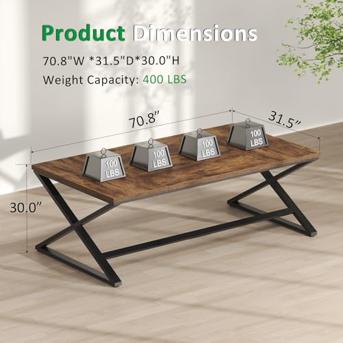 IBF 70.8\" Rustic Computer Desk, Extra Long Wood Office Desk for Home, Industrial Metal Large Work Study Writing Table, Dual Monitor Pc Workstation Computer Table for Two Person, Rustic Brown