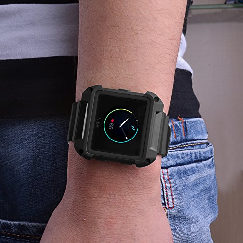 Iiteeology Compatible With Fitbit Blaze Bands For Men Large, Rugged Protective Frame Case With Strap Bands For Blaze Smart Fitness Watch Accessory Sport Band, Black #TOP5