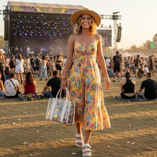 Image of LOXOMU Clear Tote Bag Stadium Approved Crossbody Clear Bag for Stadium Events Plastic Purse Handbag for Women