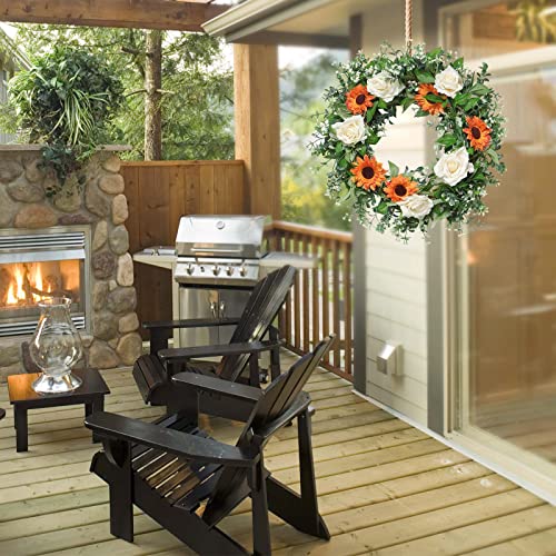 Somyting Artificial Floral Wreath, 20” Sunflower Rose Wreath Rustic Farmhouse Flower Wreath Mixed Floral Wreath Summer Fall Wreath For Front Door Window Wedding Festival Celebration Decor #TOP6