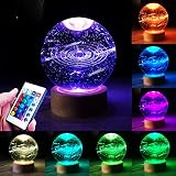 Galaxy Light, 3.15 Inch 3D Solar System Crystal Ball Night Light, 16 Color Change Galaxy Glass Ball