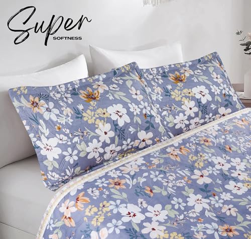 Image of Amazon Brand - Umi 100% Cotton Quilted /Ultrasonic 280 Tc Printed King Size Soft Bed Cover /Bedsheet /Bedspread Comforter with 2 Pillow Shams /Cover, (Luxurious, 90 x100 inches, Blue & White & Orange)