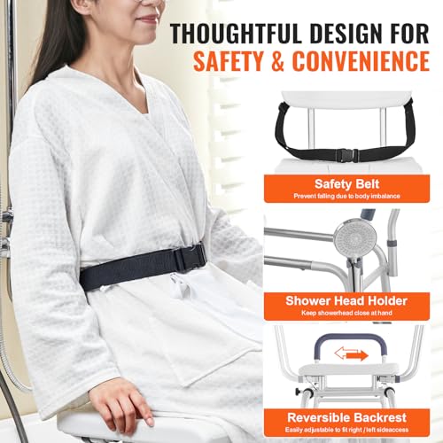 VEVOR Sliding Tub Transfer Bench, Height Adjustable Bathtub Transfer Bench with Cut-Out Seat, Reversible Backrest & Safety Belt, Non-Slip Shower Chair for Elderly Disabled Handicap, 400LBS Capacity by VEVOR - Image 6