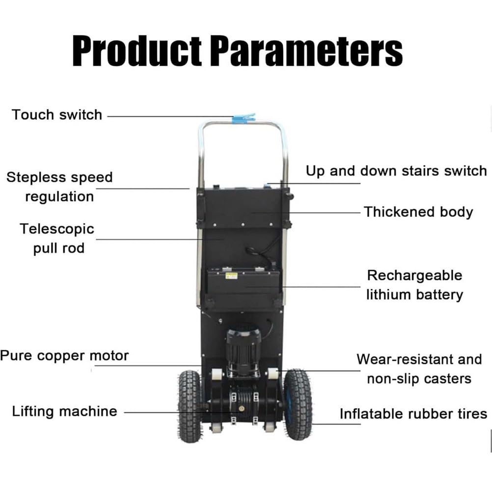 Carrello Saliscale Elettrico, Batteria Rimovibile, Motore Brushless, per Oggetti Pesanti, Carrello per Sacchi Oggetti Pesanti su E Giù Scale,001
