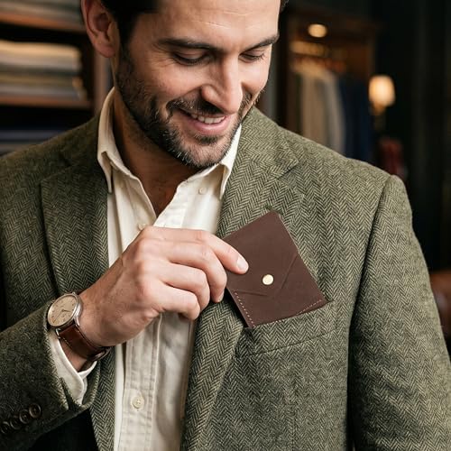 Image of The Wallet Store Flip 2.0 Genuine Leather Vertical Slim Wallet for Men | Easy Quick Card Access | Compact Front Cash Pocket & Button Lock | Minimalist Travel & Daily Carry Wallet (Brown)