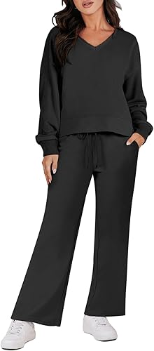 LOGENE Conjunto deportivo de 2 piezas para descansar y correr, a la moda, para otoño, a juego, camiseta corta y pantalones de pierna ancha