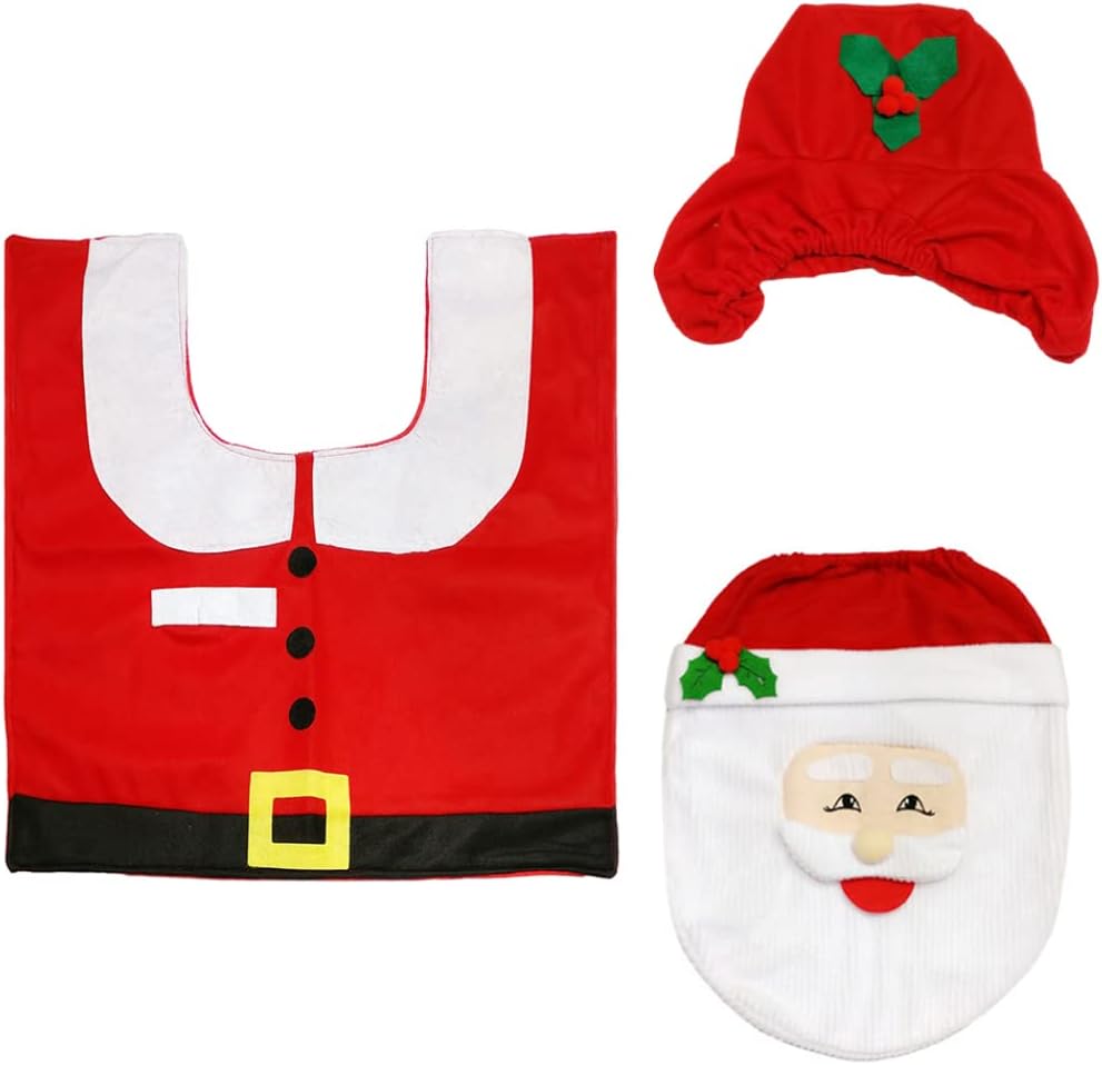 KUYYFDS Santa Toilet Seat Cover Christmas 3D Warm Cute Flannel Set Red for Bathroom Decorations 3PCS Toilet Lid Tank Covers : Home & Kitchen